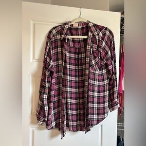 Plaid Button Down Shirt - Purple and Black